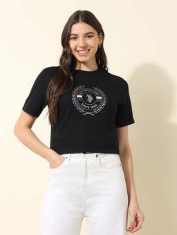 U.S. POLO ASSN. - Black Printed Boxy Fit T-Shirt