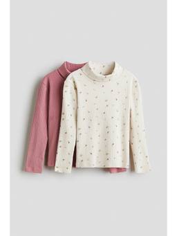 H&M - Girls Multi-Color 2-Pack Ribbed Polo-Neck Tops