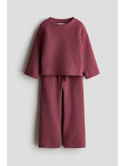 H&M - Girls Red 2-Piece Waffled Jersey Top and Trouser