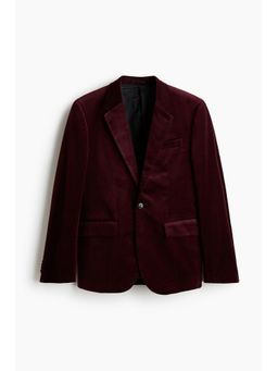 H&M - Men Red Regular Fit Single-Breasted Velvet Jacket