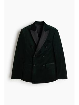 H&M - Men Green Regular Fit Double-Breasted Velvet Jacket