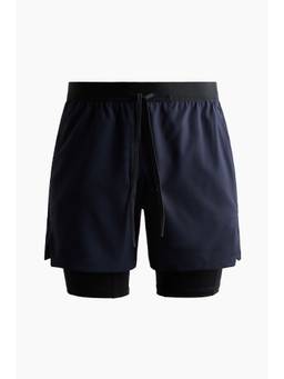 H&M - Men Navy Blue Double-Layered Sports Shorts with Dry Move