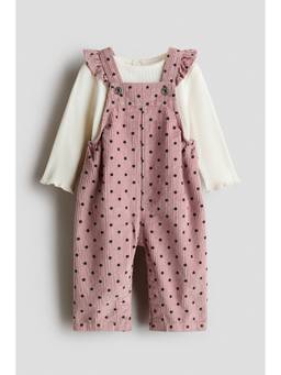 H&M - Girls Pink 2-Piece Cotton Dungaree with Top