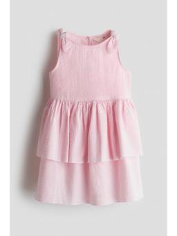 H&M - Girls Pink Tiered Seersucker Dress
