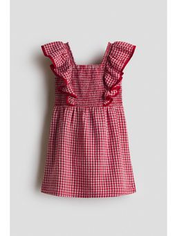 H&M - Girls Red Smocked Flounce-Trimmed Dress