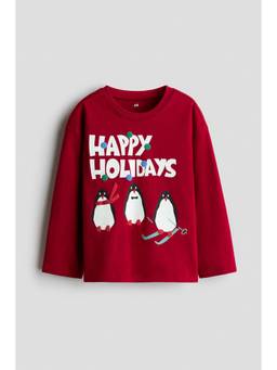 H&M - Boys Red Printed Long-Sleeved T-Shirt
