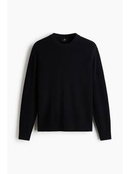 H&M - Men Black Regular Fit Rib-Knit Cotton Jumper