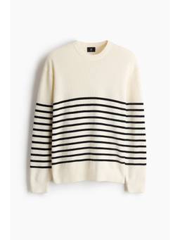 H&M - Men Beige Regular Fit Rib-Knit Cotton Jumper