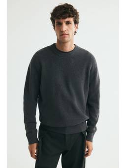 H&M - Men Grey Regular Fit Rib-Knit Cotton Jumper