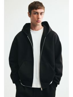 H&M - Men Black Oversized Fit Interlock Zip-Through Hooded Jacket