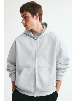 H&M - Men Grey Oversized Fit Interlock Zip-Through Hooded Jacket