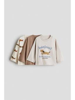 H&M - Boys Multi-Color 3-Pack Long-Sleeved Cotton T-Shirts