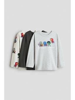 H&M - Boys Multi-Color 3-Pack Printed Long-Sleeved T-Shirts