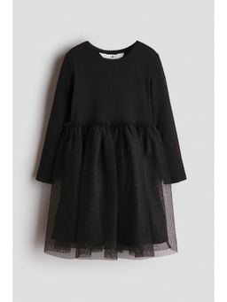 H&M - Girls Black Long-Sleeved Tulle-Skirt Dress