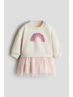 H&M - Girls Off White Tulle-Skirt Sweatshirt Dress
