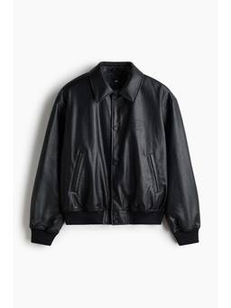 H&M - Men Black Coated Baseball Jacket