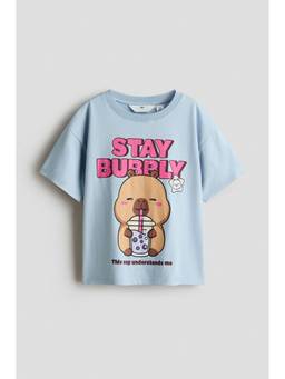 H&M - Girls Blue Printed Cotton T-Shirt