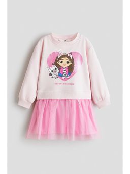 H&M - Girls Pink Printed Tulle-Skirt Dress