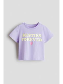 H&M - Girls Purple Print-Motif Cotton T-Shirt