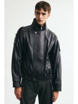H&M - Men Black Coated Biker Jacket