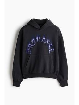 H&M - Men Black Oversized Fit Printed Hoodie