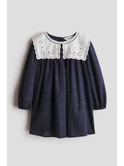 H&M - Girls Navy Blue Vintage-Collar Muslin Dress