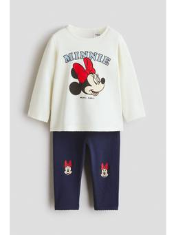 H&M - Girls White 2-Piece Printed Cotton Top And Leggings
