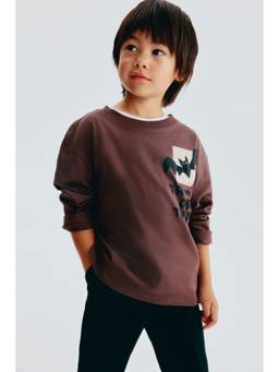 H&M - Boys Brown Long-Sleeved Printed T-Shirt
