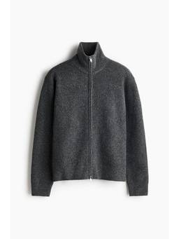H&M - Men Grey Regular Fit Rib-Knit Zip-Though Cardigan