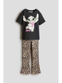 H&M - Girls Grey 2-Piece Printed Cotton T-Shirt And Leggings