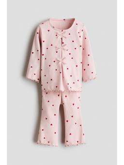 H&M - Girls Pink 2-Piece Ribbed Cotton Top and Leggings