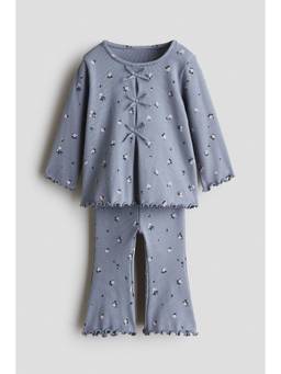 H&M - Girls Grey 2-Piece Ribbed Cotton Top and Leggings