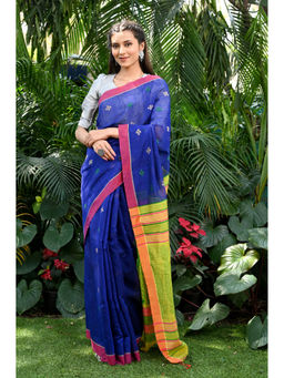 Beatitude - Blue Handwoven Tangail Cotton Silk Saree with Unstitched Blouse