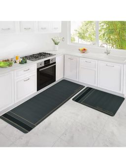 Story@Home - Charcoal Grey Nappa Leather Kitchen Runner Mats (Pack Of 2)