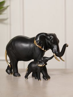 HOME 360 - Elephant Figurine, Mother And Baby Showpiece - Black