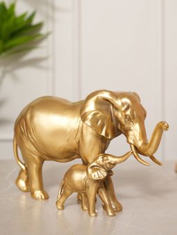 HOME 360 - Elephant Figurine, Mother And Baby Showpiece - Gold