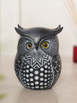 HOME 360 - Owl Figurine, Geometric Pattern Design Decor Showpiece - Black