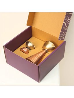 Muun Home - Brass Copper Diya Pair Gift - Tall & Short Diyas