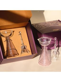 Muun Home - Glass Tall Diya & Ringing Bell - Pink