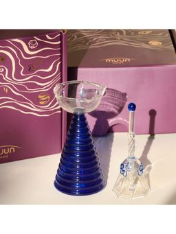 Muun Home - Glass Tall Diya & Ringing Bell - Blue