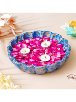 eCraftIndia - Blue Golden Beautiful Flower Urli Bowl For Home Decor