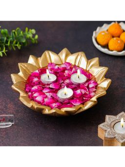 eCraftIndia - Golden Beautiful Decorative Lotus Urli Bowl For Home Decor