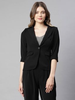 Global Republic - Women Black Cotton Plain Coat