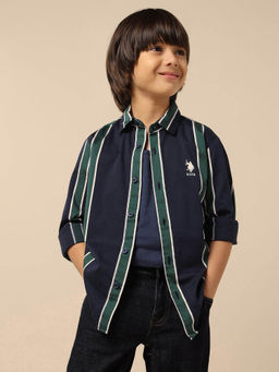U.S. POLO ASSN. - Kids Boys Vertical Striped Twill Shirt