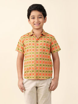 Fabindia - Orange Cotton Printed Shirt