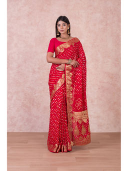 KISHORI - Womens Banarasi Saree and Blouse Fabric-Red