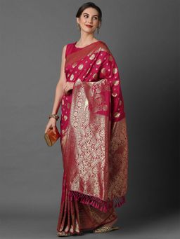 Odette - Pink Festive Silk Blend Woven Design Saree with Unstitched Blouse