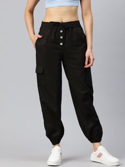 MIXT by Nykaa Fashion - Womens Solid Black Cotton Cargo Pocket Joggers