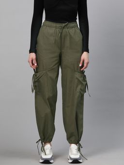 MIXT by Nykaa Fashion - Womens Olive Loose Fit High Rise Parachute Cargo Pant
