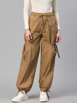 MIXT by Nykaa Fashion - Womens Taupe Loose Fit High Rise Parachute Cargo Pant